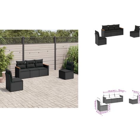 Salon de jardin 5 pcs avec coussins noir résine tressée - Ensemble Salon De Jardin - Meuble De Jardin - Salon Extérieur - Canapé Jardin - Résine Tressée (1/3)