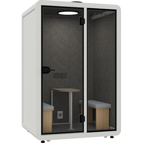 Cabine acoustique en aluminium et verre trempé - 2 personnes - Avec mobilier - Blanc - NABARU (1/5)