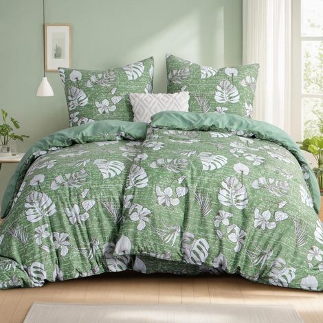 Bettwäsche-Set 135x200cm 4-teilig Mikrofaser mit Blumenmuster und Reißverschluss