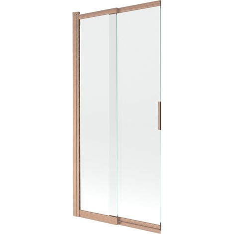 Mexen Fox paratia per vasca da bagno 2 ante scorrevole 85 x 150 cm, trasparente, rame spazzolato - 891-085-002-65-00 (1/2)