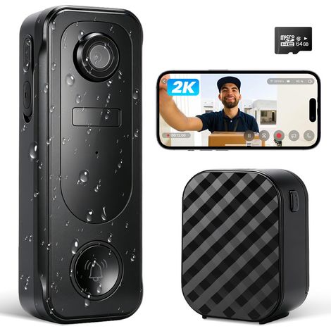 Sonnette Sans Fil avec Caméra 2K– Carte 64G Offerte – IP65 Étanche, Détection PIR Humaine, Vision Nuit, Audio Bidirectionnel (1/5)