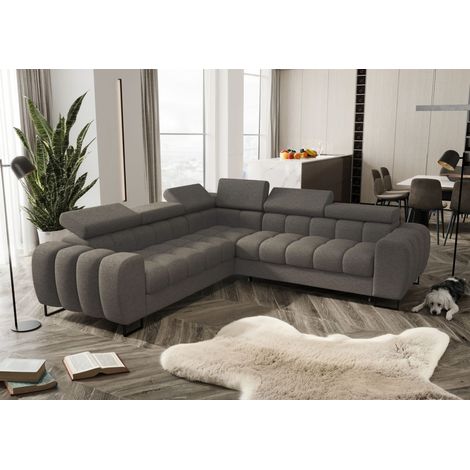 Ecksofa Schlafsofa BASTIEN in Stoff Aragon Dunkelgrau Seite Universal