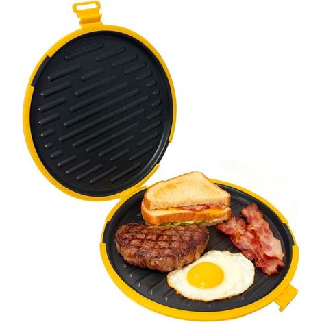 Plat à four micro-ondes (24 cm) et plaque de cuisson croustillante 5 en 1, appareil antiadhésif pour sandwichs, pizza et bacon avec couvercle, compatible lave-vaisselle (1/5)