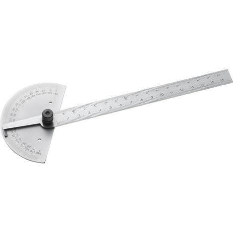 Facom – Rapporteur d'angle acier inox rectifié – Double division inversée 0 à 180° – Ø 85 mm – Longueur règle 170 mm – Lecture facile