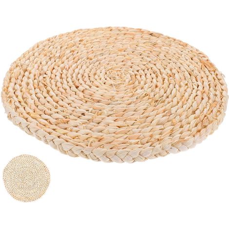 Set de table tressé en feuilles de maïs, résistant à la chaleur, couleur kaki. (1/5)