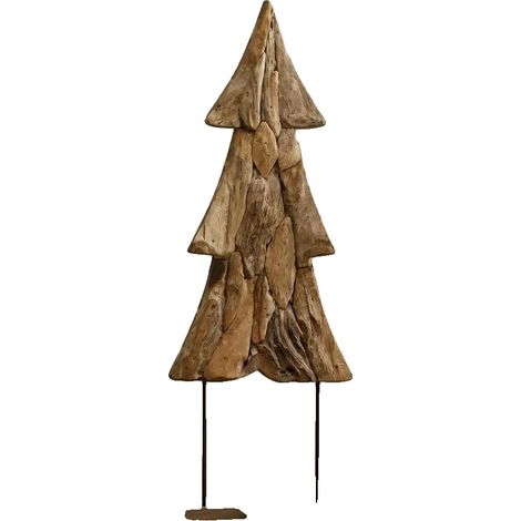 Árbol de Navidad, madera maciza de teca, fácil montaje, marrón. (1/2)