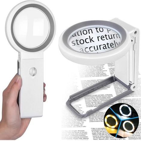 Lente d'ingrandimento per la lettura, lente d'ingrandimento portatile illuminata con supporto e 18 luci LED, lente d'ingrandimento da tavolo 10X 30X con supporto pieghevole per la lettura (1/3)