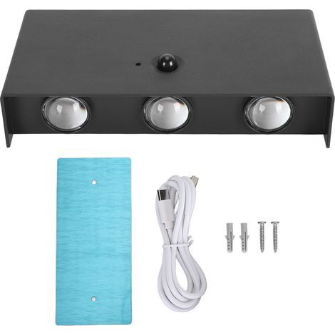 USB rechargeable battery-operated wall light with adjustable brightness, 3 lighting modes (up and down), magnetic attraction, adhesive, wireless LED lights, black (1/5)