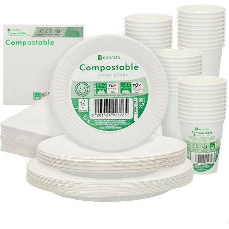 Aktive Procos 71347 Stoviglie monouso Biodegradabili Ecologico Carta 40 Piatti Piccoli + 40 Piatti Grandi + 40 Bicchieri Monouso + 60 Tovaglioli 40 Commensali (1/4)