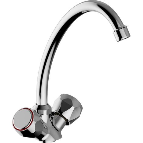 Schläfer 3431411  Rubinetto Lavello per Cucina Lavanderia Gruppo Monoforo con Vitone per Lavatoio Lavandino Manopola Tonda in Metallo Bocca Girevole Alta. Cromo (1/5)