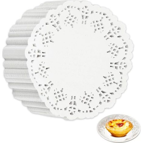 Sets de table blancs - 250 pièces, blancs, 8,9 cm - Ronds en papier dentelle jetables pour mariages et anniversaires - Sans mensonges (1/5)