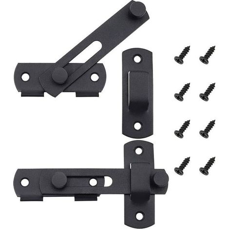 Lot de 2 Verrou de Porte Coulissante en Acier Inoxydable Serrure de Porte à Loquet à Bascule Portail Noir Mat pour les Portes les Fenêtres les Jardins - avec les Vis de Montage 100mm,, Ensoleillé (1/5)