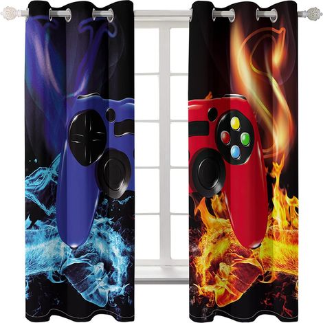 3D Art Abstrait Jeu Vidéo Rideaux Occultants Moderne pour Chambre Salon Enfants Garçons Gamer, Lavable en Machine (Bleu Rouge, 140x180 cm) - 140x180 cm (1/5)