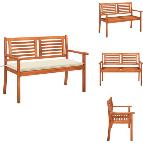 Banc de jardin 2 places avec coussin 120 cm Bois d'eucalyptus - Banc De Jardin - Banc En Bois - Mobilier De Jardin - Meubles De Jardin - Eucalyptus (1/5)