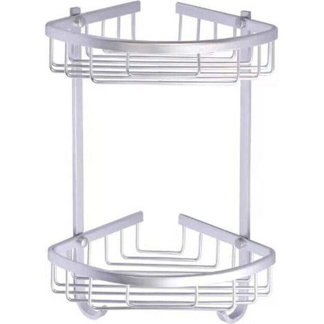 Corner Shower Shelf without Drilling - Corner Bathroom Shelf without Drilling - Adhesive Bathroom Storage Shelf, Wall Mounted, Aluminum, 2-Tier Bathroom Organizer, Matte Silver (1/4)