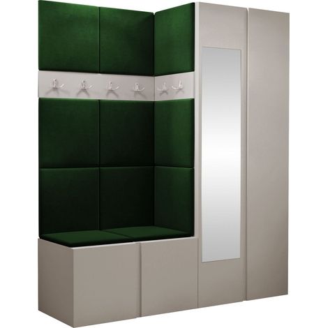 Conjunto para recibidor Pinis X, Polo 889, 186x158x46cm, Espejo, Tapiz, Aglomerado laminado, Colocada, Montada en la pared (1/5)