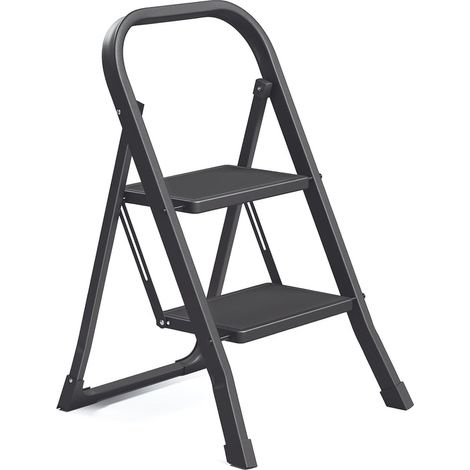 Echelle marchepied pliante 2 marches antidérapante 55 x 45,5 x 82 cm usage intérieur jardin design moderne en acier noir (1/2)