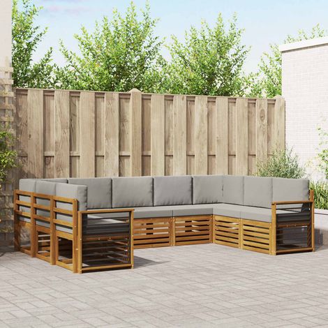 Ecksofa Set 9 pcs Natürlich und Hellgrau Massivholz Akazie (1/5)
