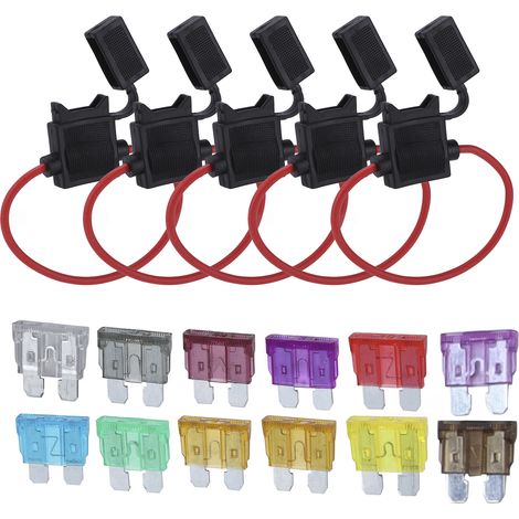 Porte-fusible en ligne 12 AWG type ATO/ATC 1-40A 32VDC avec 55 fusibles lame standard régulière (1/5)