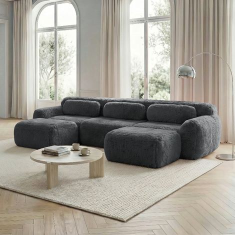 Canapé Modulable en U – Tissu peluche premium – Canapé D'angle 3 places Compressé –32D hautement élastique –Gris – Sans assemblage (1/5)
