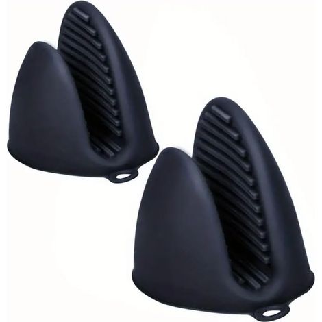 Lot de 2 gants de cuisine et maniques - Gants isolants thermiques et clips de protection contre les brûlures pour fours, fours à micro-ondes, friteuses à air - Protection durable - Noir (1/5)