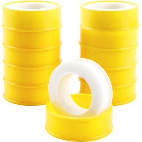 10 PCS Rouleaux de Ruban d'Étanchéité en Teflon, 12 mm x 12 m, Ruban Téflon Haute Résistance pour Plomberie, Tuyaux, Raccords, Chauffage, Douche et Installations Sanitaires (1/5)