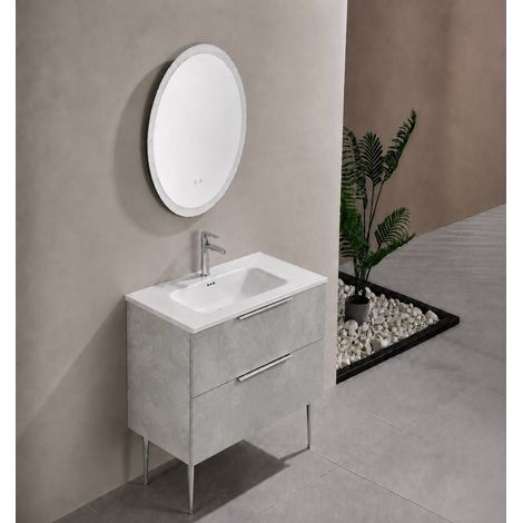 Meuble salle de bain KANO 120 cm sur pieds avec vasque céramique coloris gris ciment prémonté (1/5)