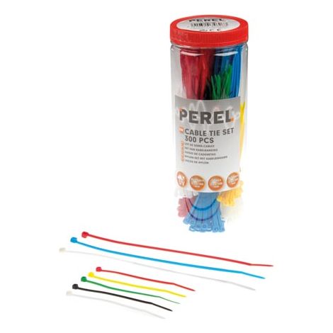 Perel Conjunto de corbatas de cable de nylon, varios colores, resistentes a los rayos UV, 300 piezas