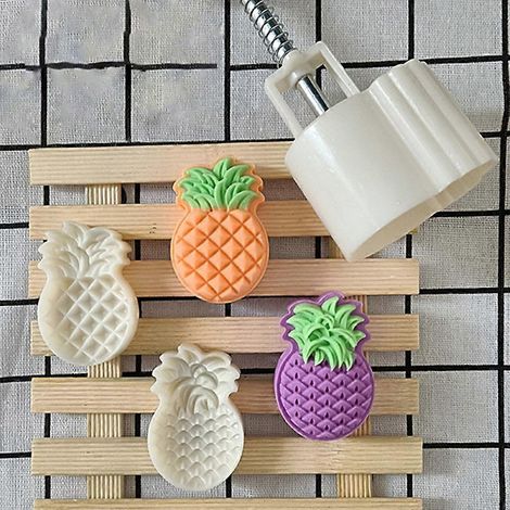 Moule à gâteau de lune en plastique, emporte-pièce ananas, moule à gâteau à pression manuelle, accessoires de cuisson, ustensiles de cuisine pour la fête de la mi-automne (1/4)