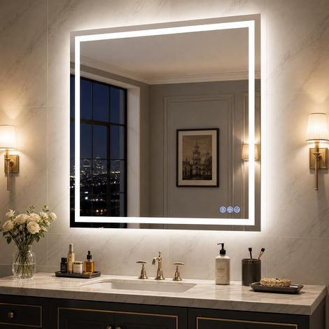 Miroir de salle de bain avec éclairage - 100 x 100 cm - Miroir (1/5)