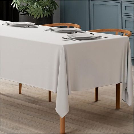 Nappe blanche, 140 x 220 cm — Imperméable et antitache — Tissu PVC lavable — Rectangulaire, élégante et résistante — Convient aux tables à manger (1/5)