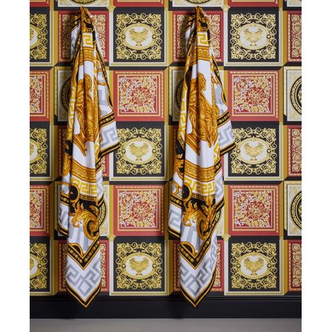 Papier peint baroque noir, jaune et rouge Tapisserie effet carreaux en mosaïque Papier peint luxe ornements idéal chambre (1/4)