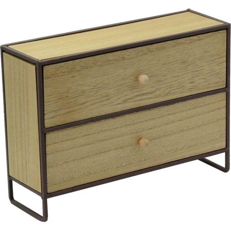Portatutto legno e metallo marrone arrugginito 2 cassetti cm 29x10h21 (1/3)