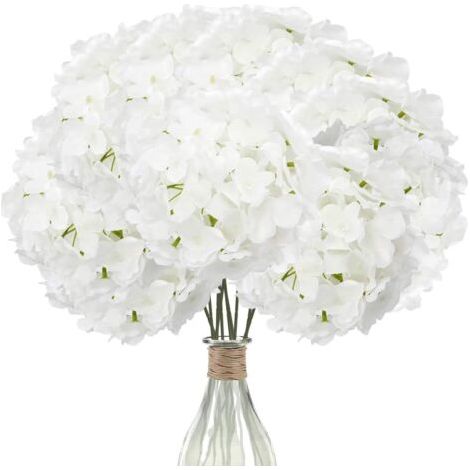 (Bianco puro) 12 ortensie artificiali (con steli), ortensie di seta per decorazioni di matrimoni, uffici, bar, feste, centrotavola.
