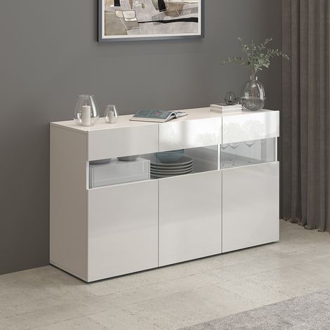 Buffet/bahut moderne 130 cm blanc brillant Enaya (1/5)