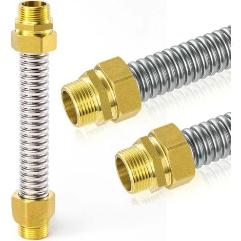 DN20 x 250 mm Connecteur flexible en acier inoxydable avec raccords en laiton pour le chauffage solaire de l'eau, tuyau ondulé 304 pour bobines (1/4)