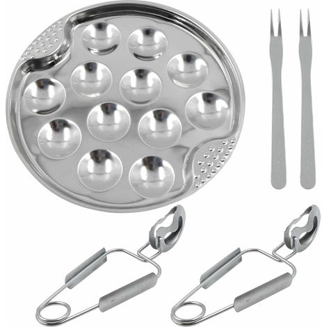 12 Assiette À Escargots, Acier Inoxydable, 12 Trous, Fourchette Et Pinces, De Table