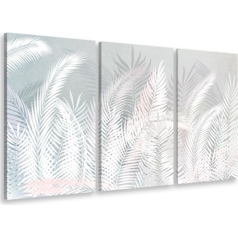 Tableau triptyque fleurs fougères illustrées - 90x60 cm (1/4)