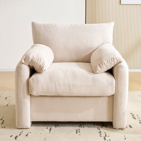 Sessel Chenille Beige 96x82x84 cm 150 kg Einzelsitz OKMYHOME (1/5)