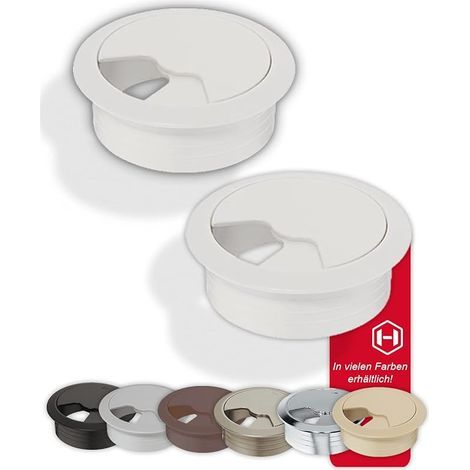 Bureau Passe-câbles Entry 60 mm 2 Passe-câbles Ronds Prise de câble Blanc Mat en Plastique ABS Robuste Passage de câble à enfoncer Goulotte de câblage Bureau (1/5)