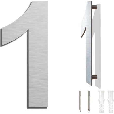 Hausnummer aus Edelstahl，25,4 cm，Nummer 1，Schwebende Hausnummer，Hausnummer aus Metall，Hausnummer für den Außenbereich，3D-Hausnummer，Silber (1/5)