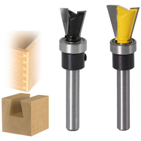 2 Stück 6,35 mm Schaftfräser-Set mit Kugellager Schwalbenschwanz für die Holzbearbeitung