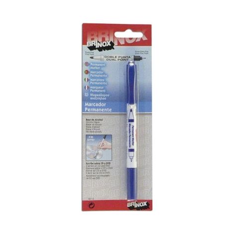 MARCADOR PERMANTE DOBLE PUNTA AZUL - BRINOX