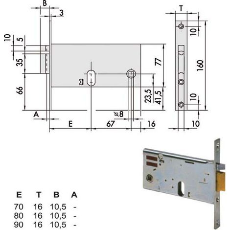 Cerradura Eléctrica De Embutir Para Aluminio Art. 14450 E70 Fr.Mm 16/Int.Mm 67