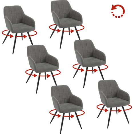 Lot de 6 Chaises Pivotante Salle à Manger WOLTU, Fauteuil Salle à Manger en Velours, Pieds en Métal, Gris Foncé (1/5)