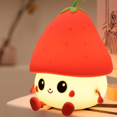 RHG Veilleuse enfant en silicone en forme de fraise, lampe de chevet rechargeable, lampe pour chambre de bébé, lampe décorative pour petite fille