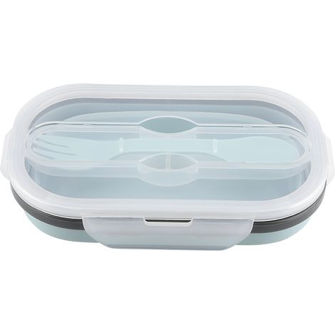 Food Grade Silicone Foldable Lunch Box Portable Rectangle Food Storage Container (Blue)