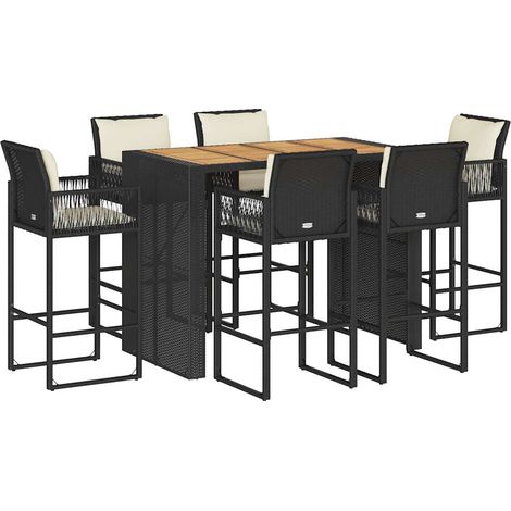 Maison Exclusive - Ensemble de bar de jardin 7 pcs avec coussins noir poly rotin (1/5)