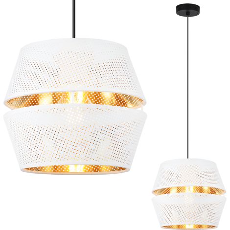 ASTI DUO LAMPADA A SOSPENSIONE BARILE NERO 1 BIANCO PIATTO PARALUME ORO SS
