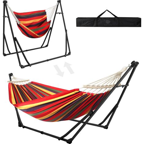 Hamac et Chaise avec Support Pliable et Portable Double Usage, Robuste Support de Hamac, Sans Outil, Gain de Place, Charge max 200kg, pour Intérieur Extérieur Jardin Camping (1/5)